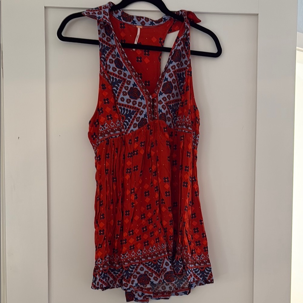 Free People Red Pleated Tank Top
